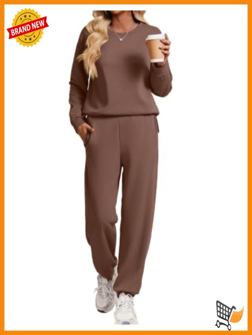 2 Piece Lounge Set Jogger Pants Crew Neck Pullover Cotton Blend